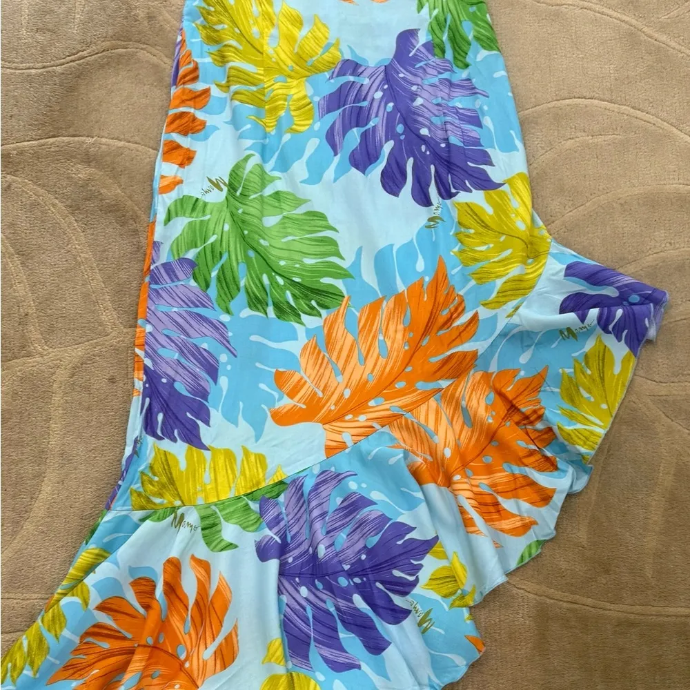 Pacific Legend Tropical Flowers Blue Cotton Hawaiian Ruffle Long Muumuu Dress S - Image 4