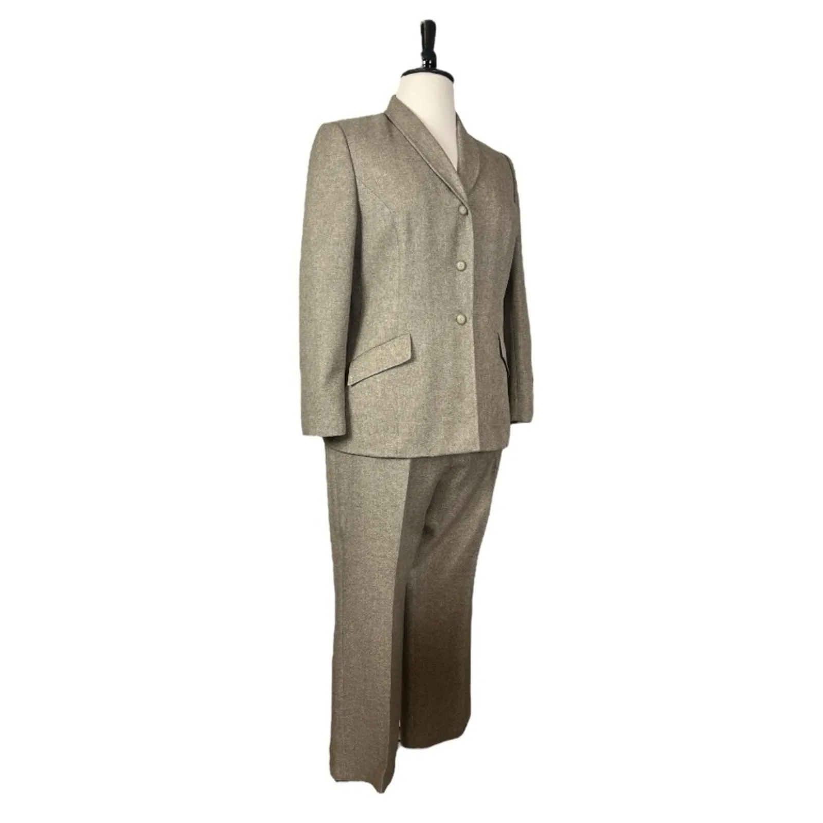 Le Suit Retro Pant Suit Set 3 Button Shawl Collar Blazer Tan Women’s Size 16 - Image 2