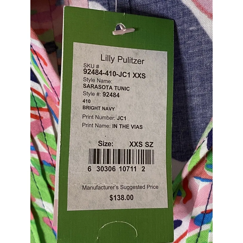 NWT Lilly Pulitzer Sarasota In the Vias Bright Navy Pink Lime Tunic Top Sz‎ XXS - Image 3