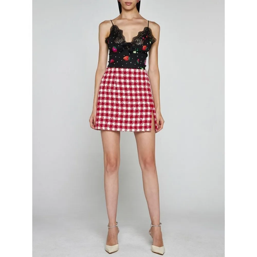 Alessandra Rich Strawberry Print Silk Jacquard Bodysuit in Black 42 New Womens Size undefined - Image 12