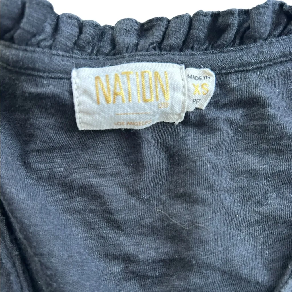 Nation LTD Black V Neck Long Puff Ruched Sleeve Shirt Top Pima Cotton Kristen XS - Image 4