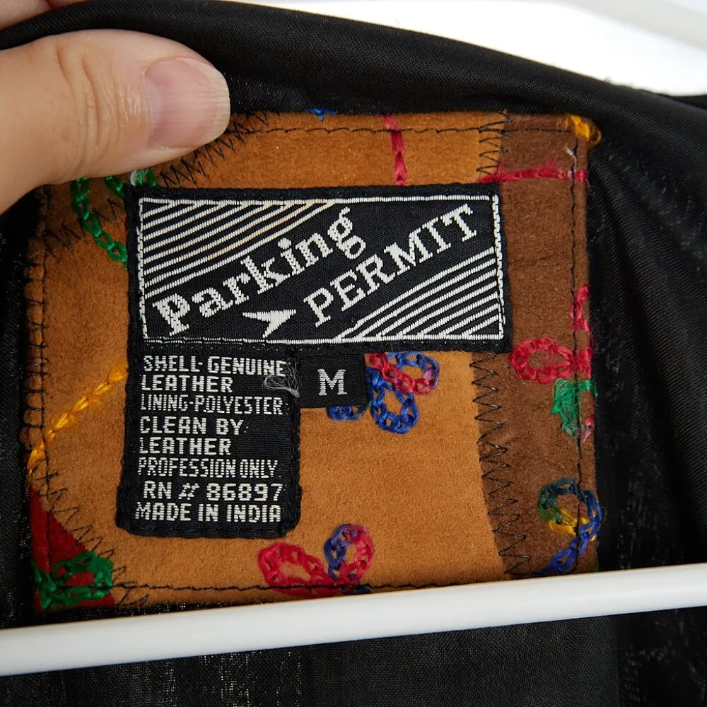 Vintage Genuine Leather Embroidered Patchwork Vest Women's Medium Tan - Image 4