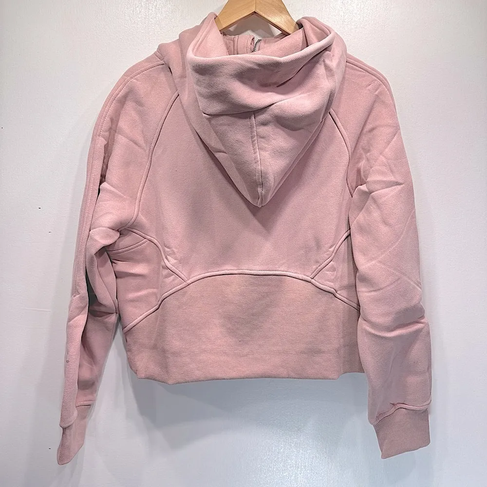 Light Pink Mauve Zip Front Cropped Hoodie with Pockets Thumb Holes Cozy Comfy Size M - Image 3