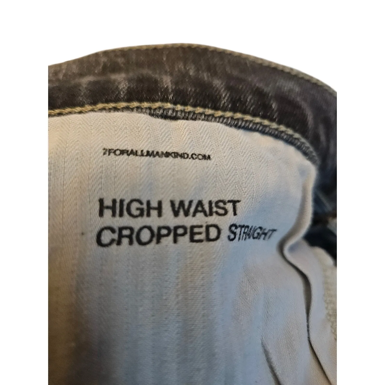 7 For All Mankind High Waist Cropped Straight Jeans Black Distressed Size 32 - Image 4