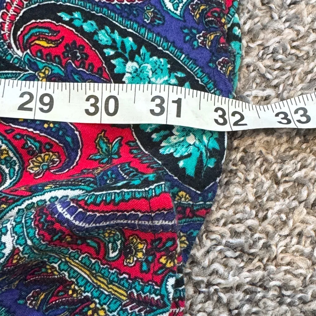 Vintage 1980s Blue Red Paisley Midi Skirt Women 6 Made USA Classic Pull On Retro - Image 2