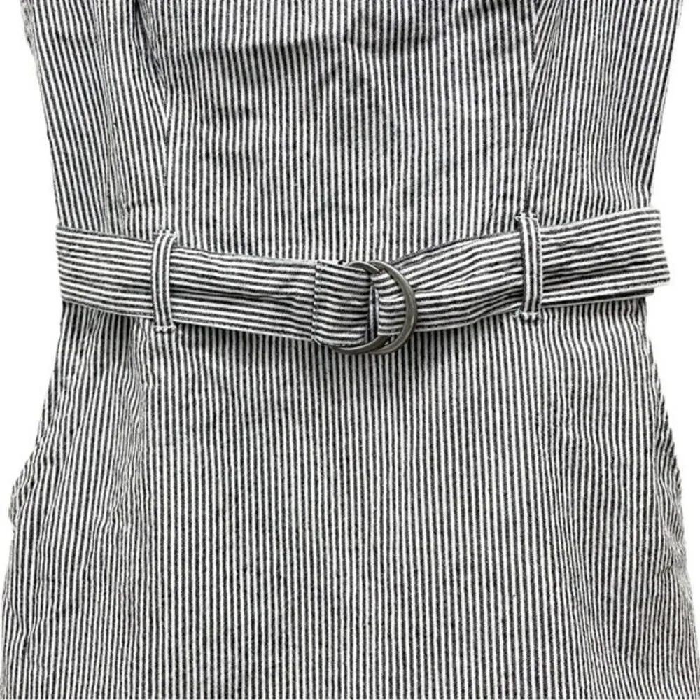 Y2K Hollister Dress Black & White Pinstripe Cotton Fitted Mini Dress Size Small - Image 4