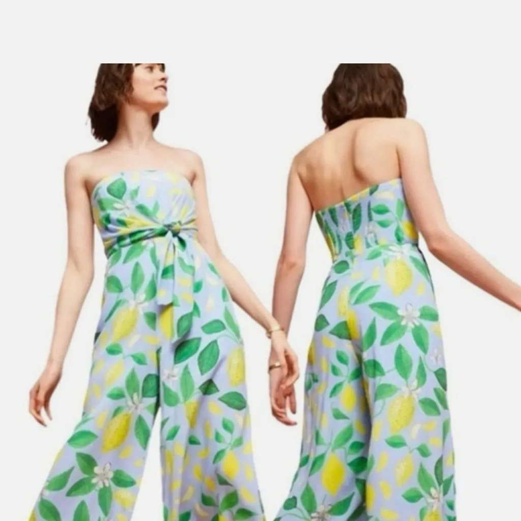 Anthropologie Maeve Lemons Grove Wide Leg Cropped Strapless Jumpsuit Size 6 - Image 2