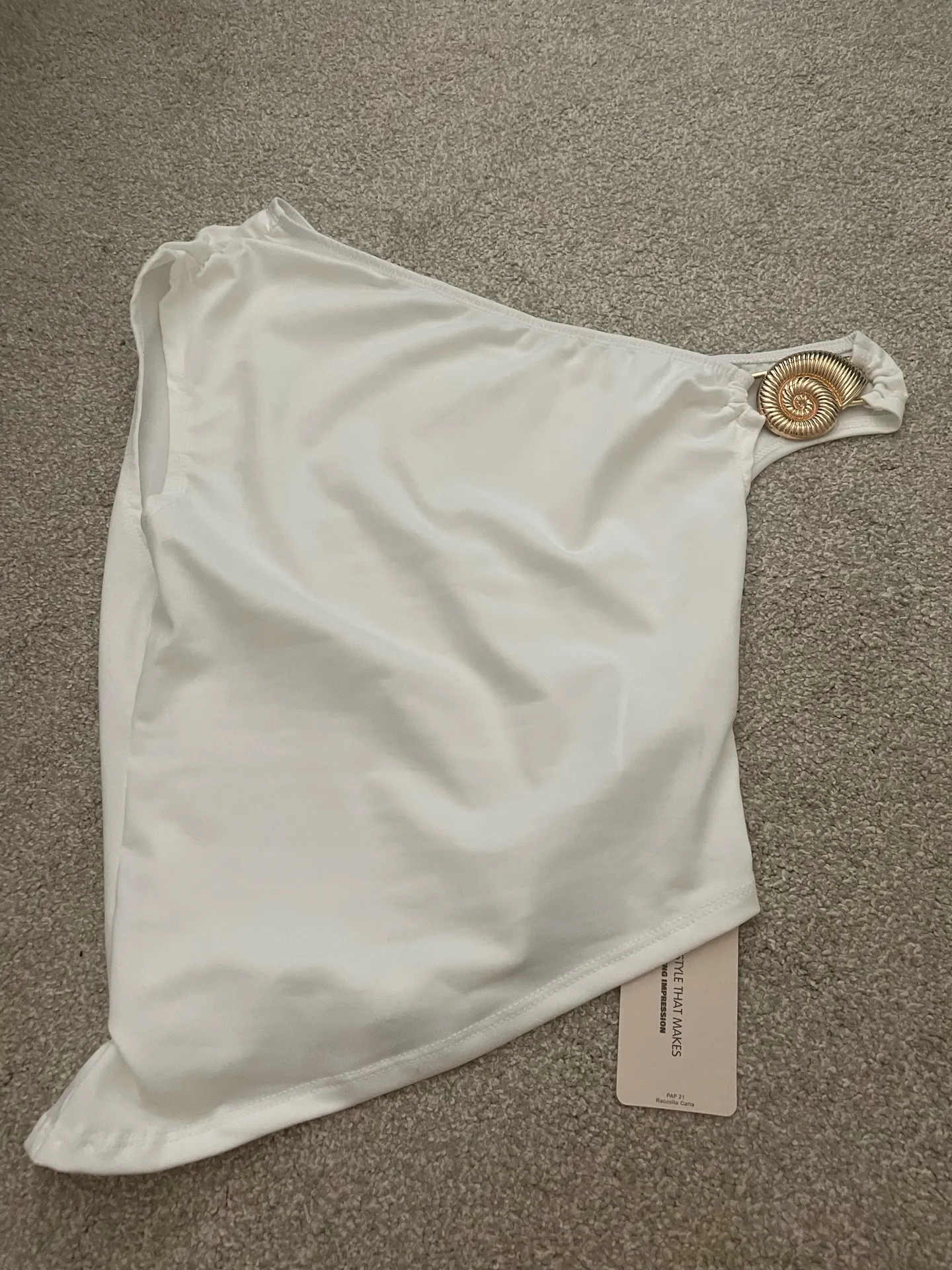 Gold Seashell White one shoulder crop top #croptop - Image 3