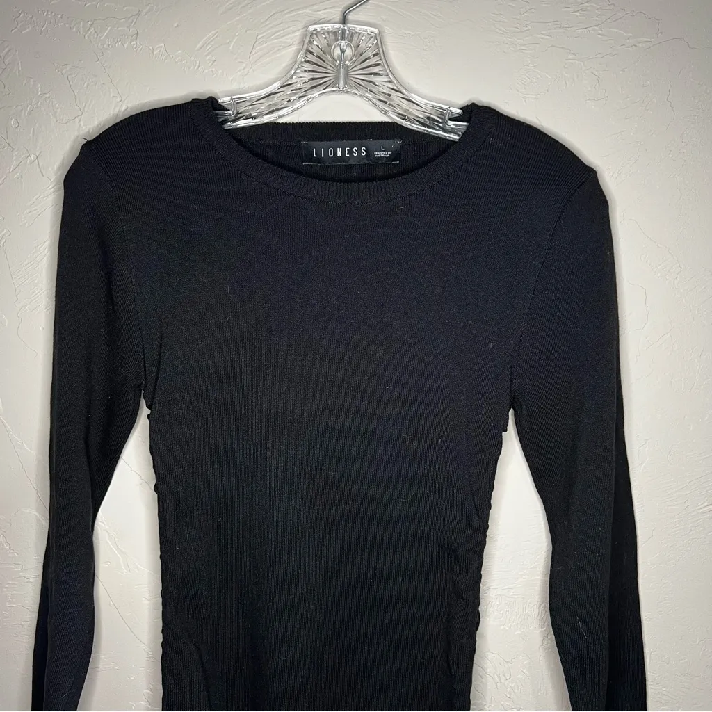 Lioness Black Easy Village Long Sleeve Cinched Sides Sweater Dress - Image 4