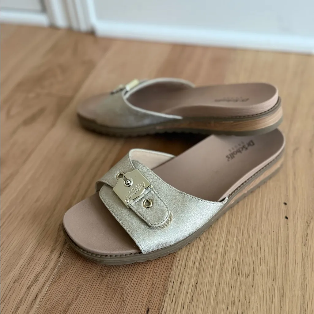 Dr. Scholl's Buckle Slide Sandals Island Icon Silver Metallic 7.5 $80 Gold - Image 6