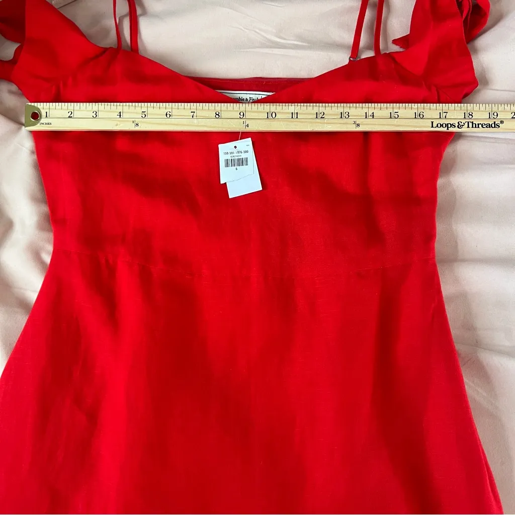 Abercrombie & Fitch Red Linen Blend Off The Shoulder Sweetheart Midi Dress‎ 6 - Image 13