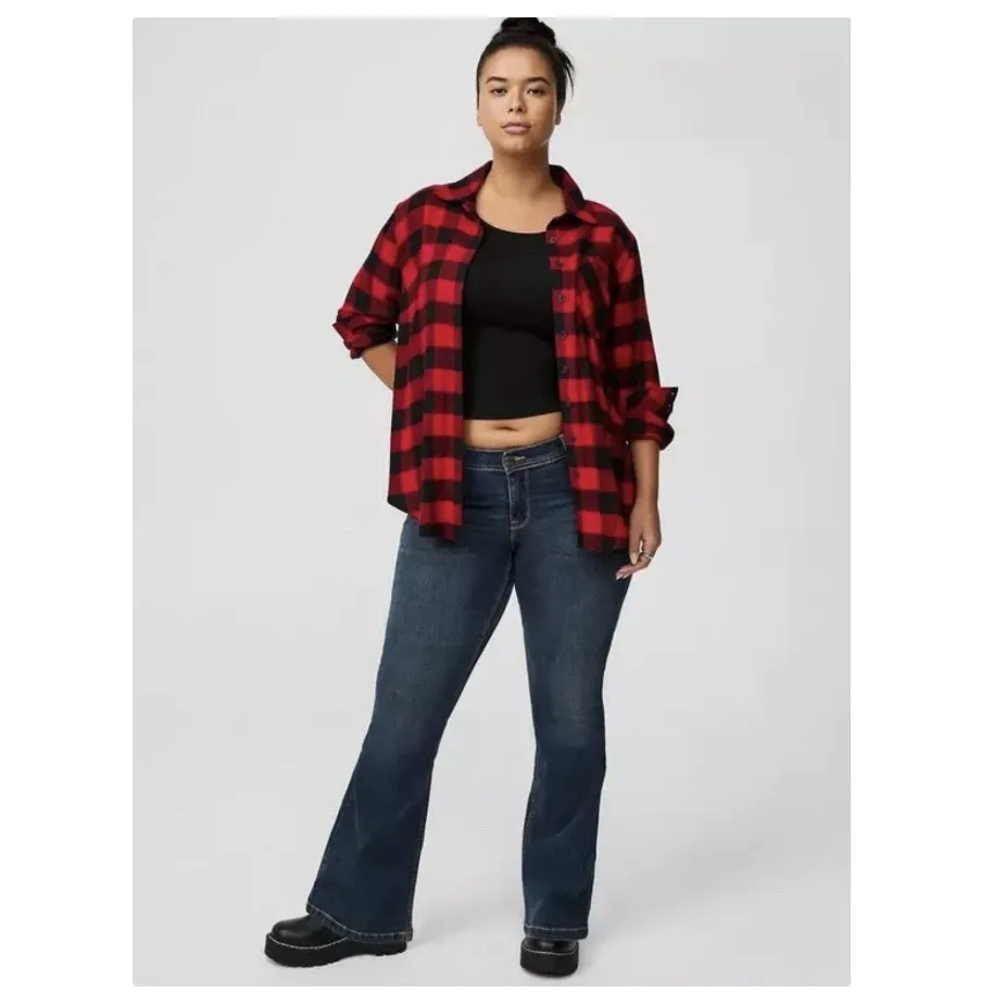 Torrid Lizzie Black Red Buffalo Plaid Twill Button Up‎ Long Sleeve Shirt Size 3X - Image 2