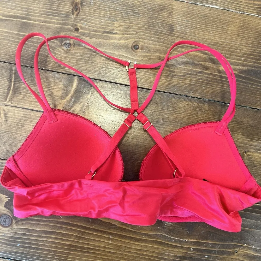 Victoria Secret 34B Strappy Front Closure Sexy Red Push Up Bra - Image 4