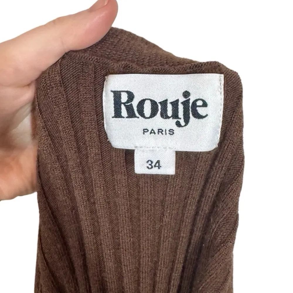 Rouje Marielle Merino Wool Ribbed Button Front Midi Dress Duster Cardigan 34/US2 Brown Size XS - Image 7