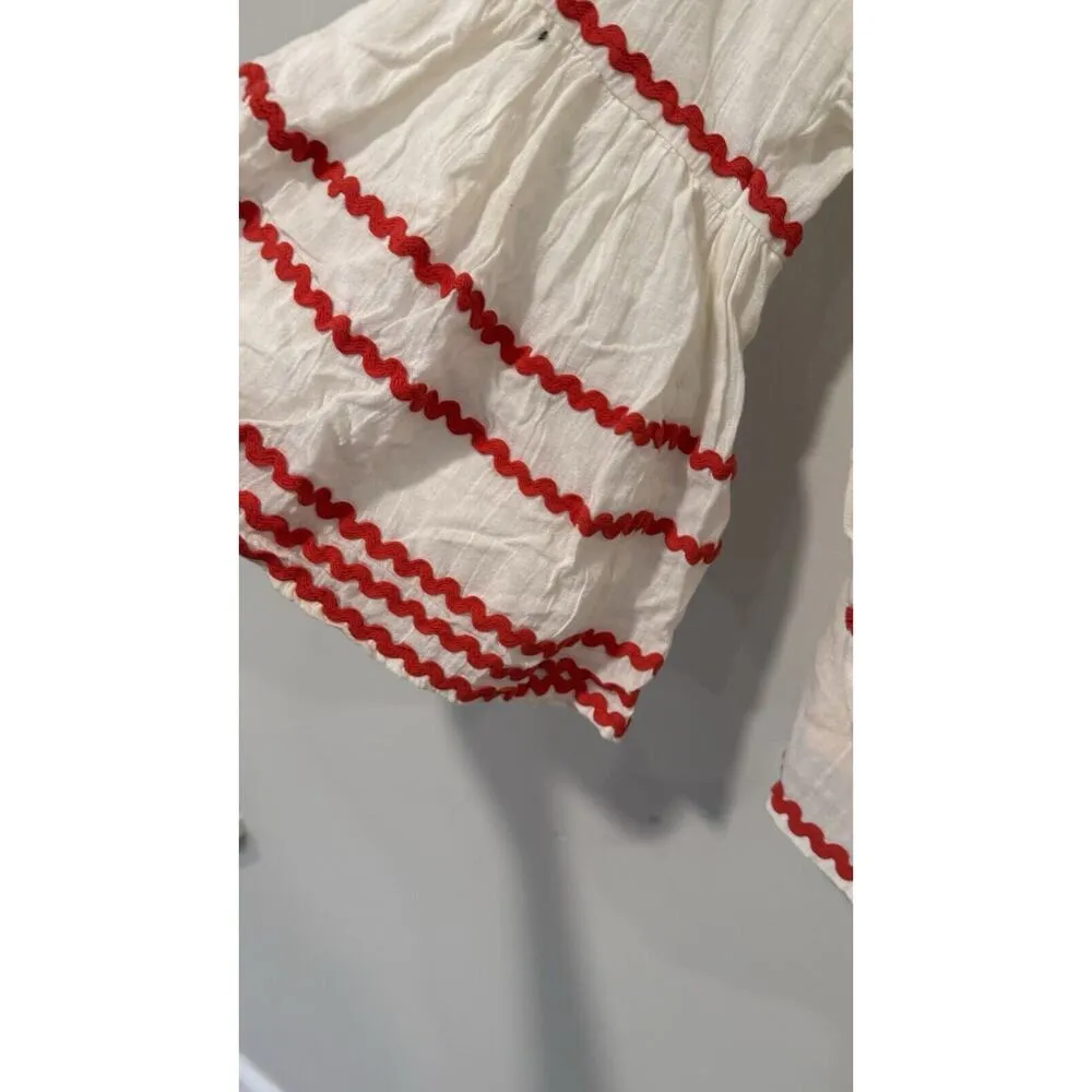 WOMENS MONSOON SIZE Large WHITE/RED EMBROIDERED FLUTTER SLEEVES tOP 1693 - Image 3