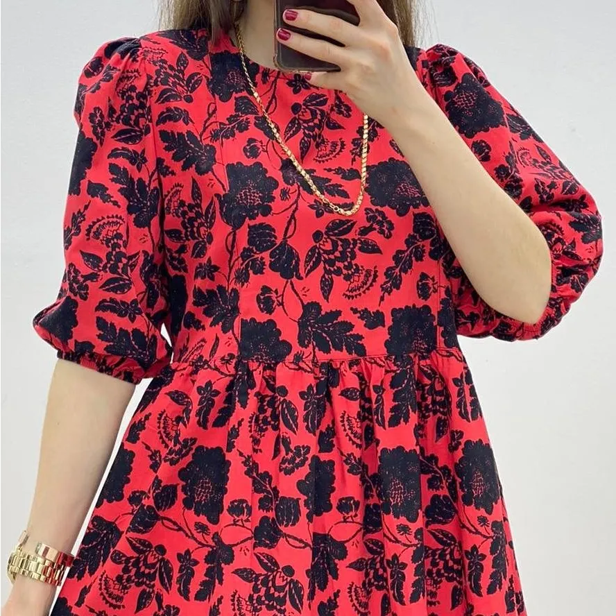 Zara Blogger Maxi Dress Red Floral Embroidered Beaded Sequins Balloon Sleeve NEW - Image 9