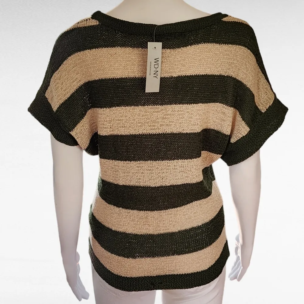 WD•NY Olive Tan Stripe Dolman Sweater Size XS - Image 4