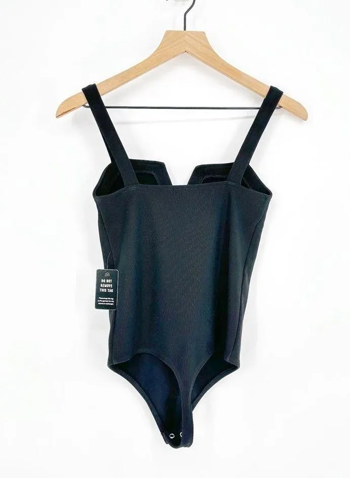 NEW Express V Wire One Piece Bodysuit Ribbed Thong Bottom Black Women's XS - Image 3