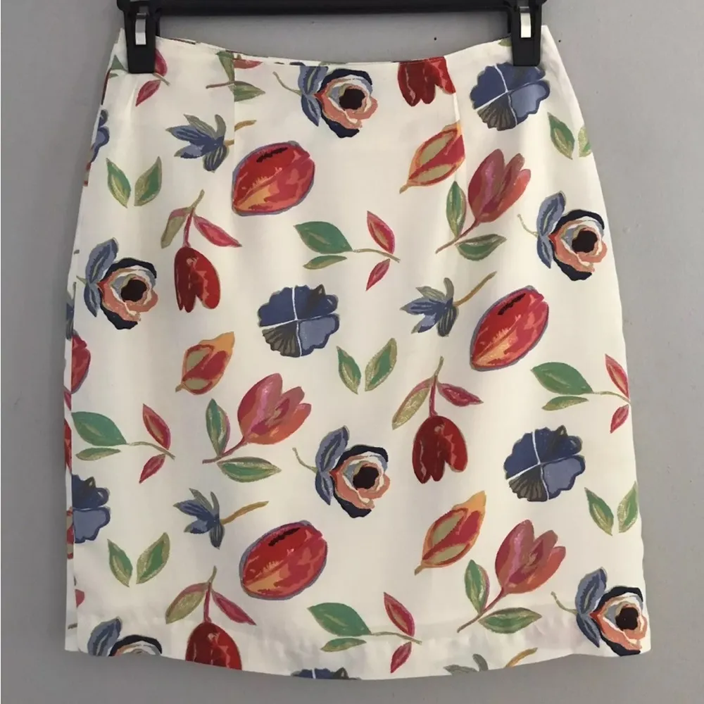 Ilyse Hart Ltd Women’s Ivory Green Blue Red Lined Skirt Size Sz 8 White - Image 4