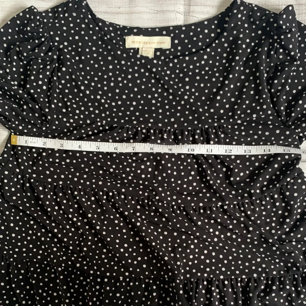 Black Flowy Tiered Top with Small White Dots - Image 4