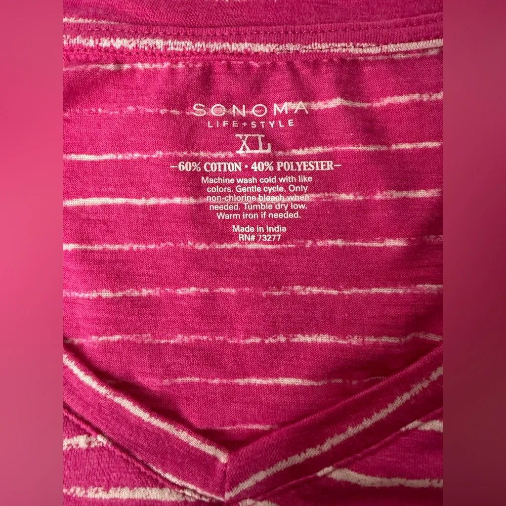 Sonoma‎ Top Womens Size XL Pink Striped Long Sleeve V Neck Casual  Work Vacation - Image 4