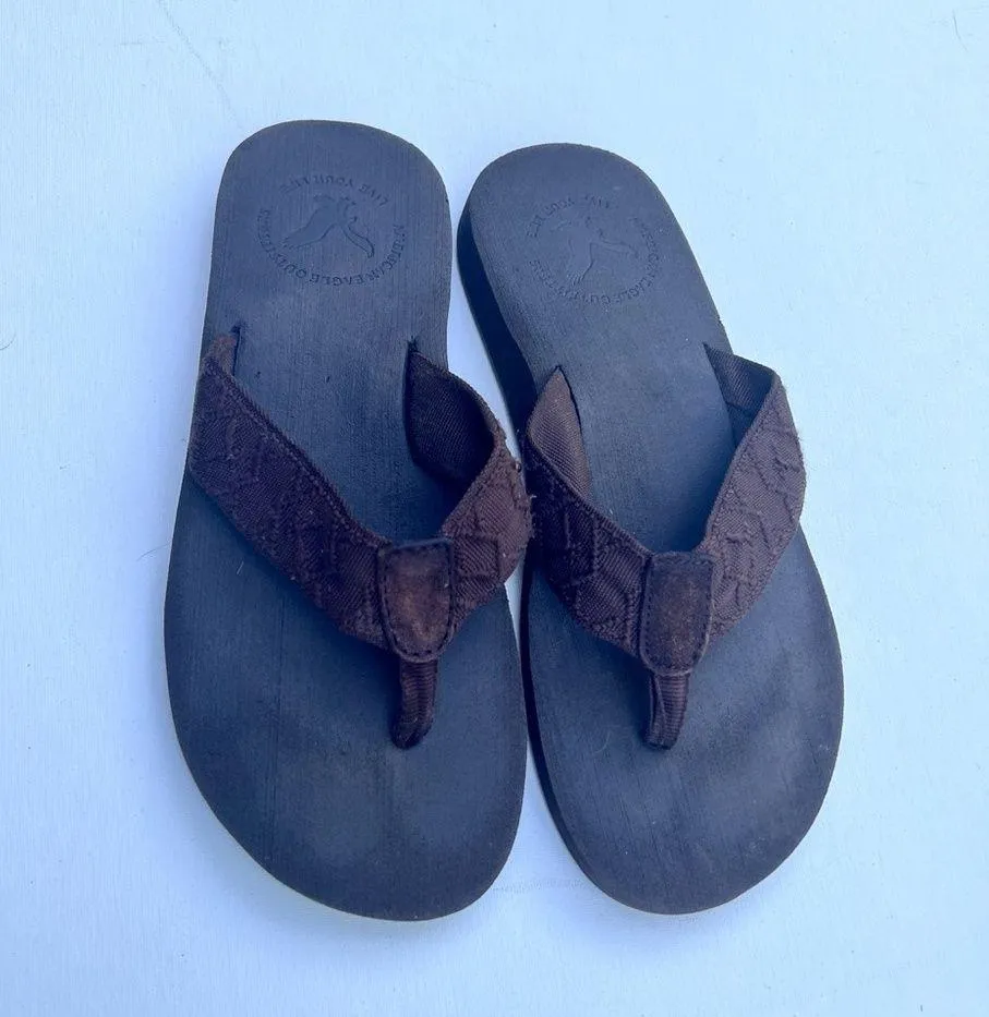 American Eagle Outfitters Women’s Thick Strap Logo Brown Sandals Sz 8 - Image 4