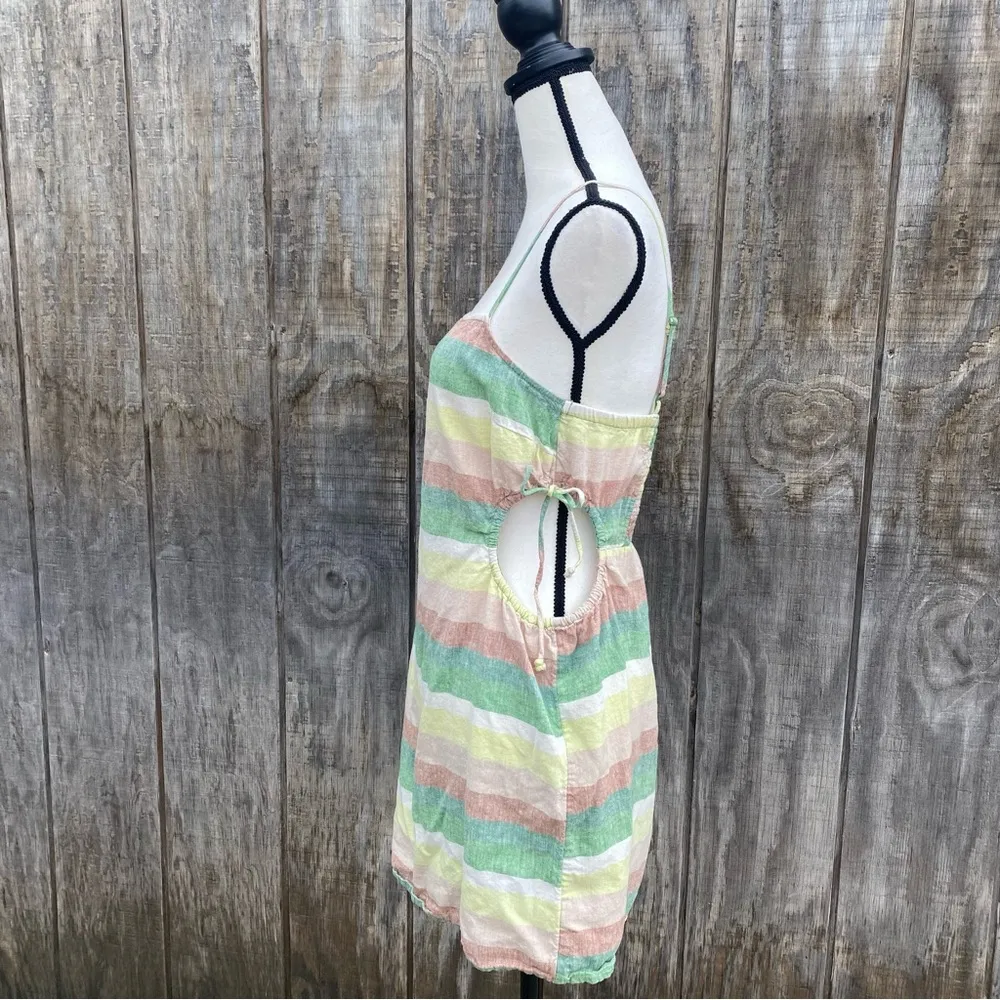 Aerie Green Striped Side Cut Out Linen Blend Mini Dress Size M - Image 7