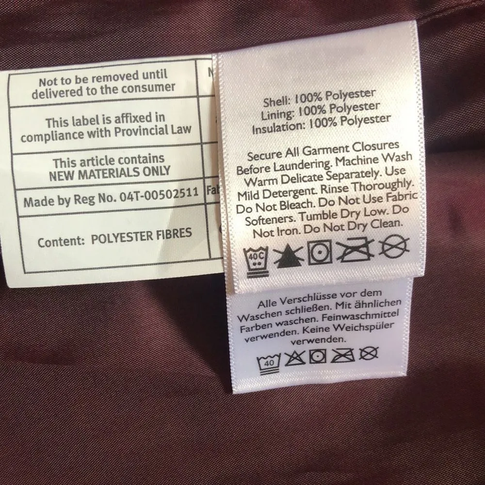 EDDIE BAUER Women’s Wine Burgundy Embroidered Diamond Pattern Quilted Coat Sz LG - Image 5