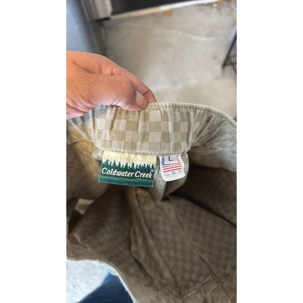 Vintage Coldwater Creek cotton checkered pleated from khaki midi skirt size L - Image 8