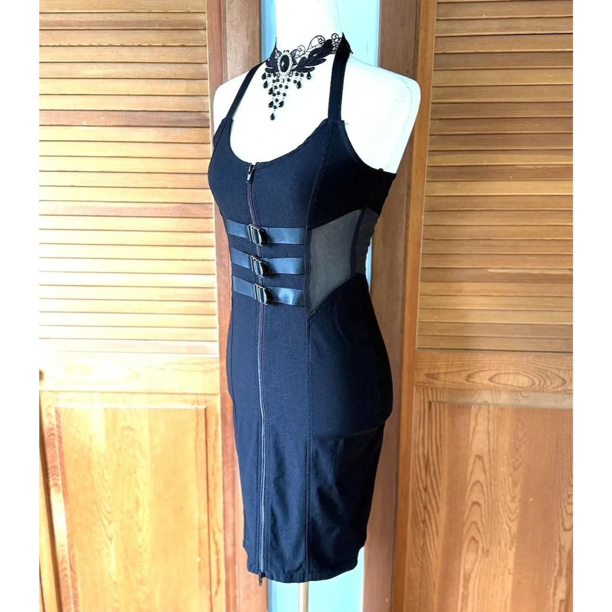 Killstar Punk Goth Cyber Pinup Y2K Buckle & Mesh Black Dress XS - Image 4