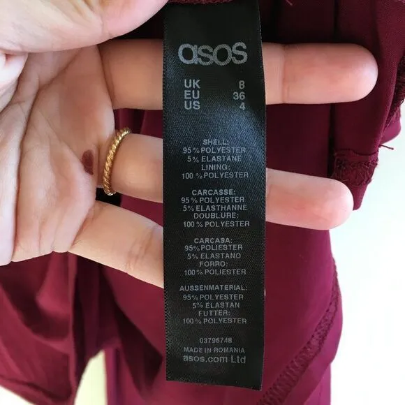 Asos Burgundy Stretch Knit Deep V-Neck Mini‎ Dress - Image 7