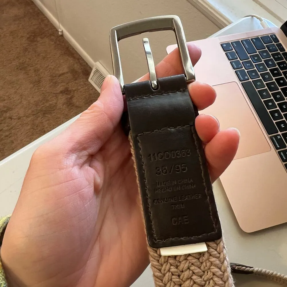 Columbia 90s Brown Genuine Leather Natural Fiber Woven Belt Size XL - Image 6