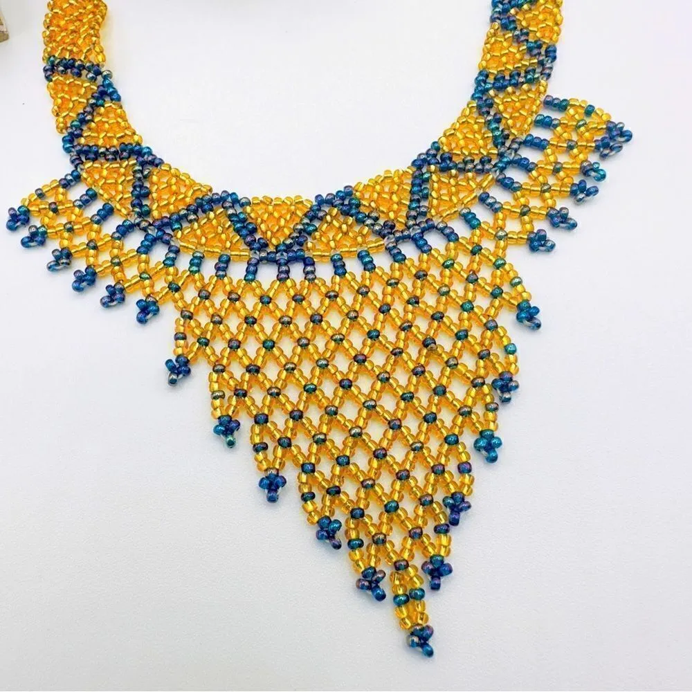 Handmade Seed Bead Tribal Necklace Yellow - Image 2