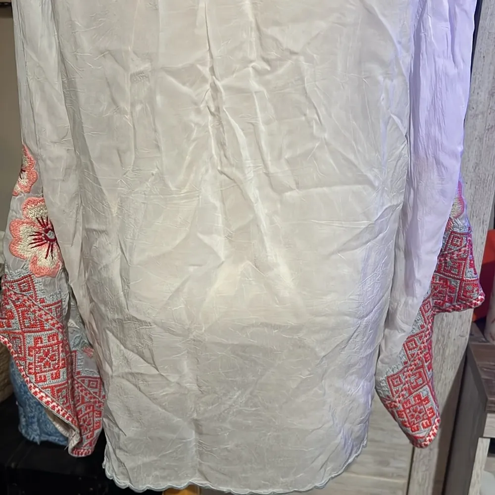 Johnny Was White Bell Sleeve floral embroidered Grace Silky Blouse - Image 7