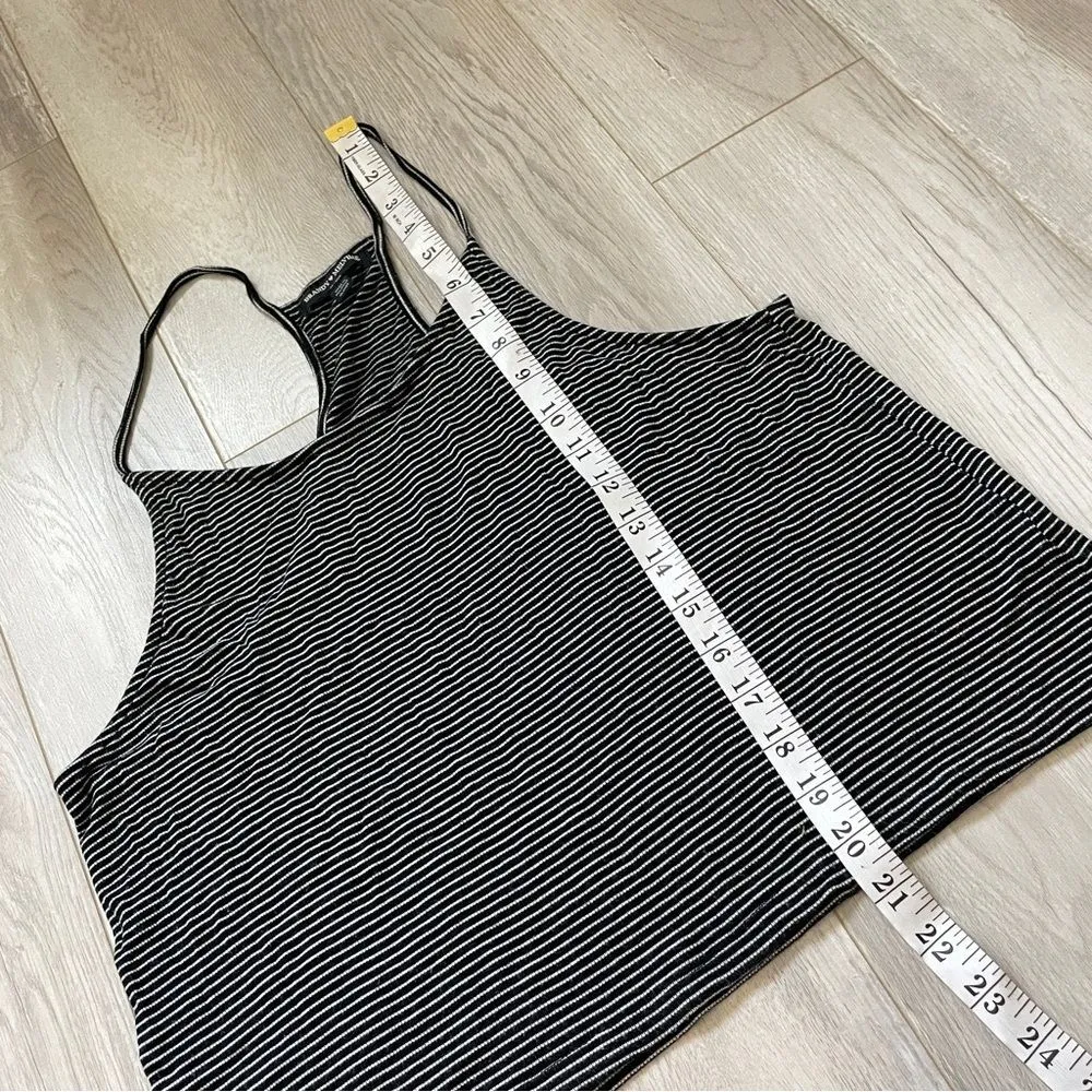 Brandy Melville Striped Racerback Flowy Crop Tank Top Black White (One Size) - Image 3