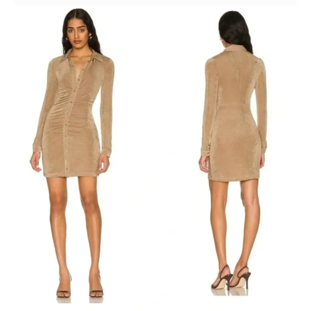 Bardot Dress Womens Small The Gathered Slinky Button Front Collared Ruched - Image 2