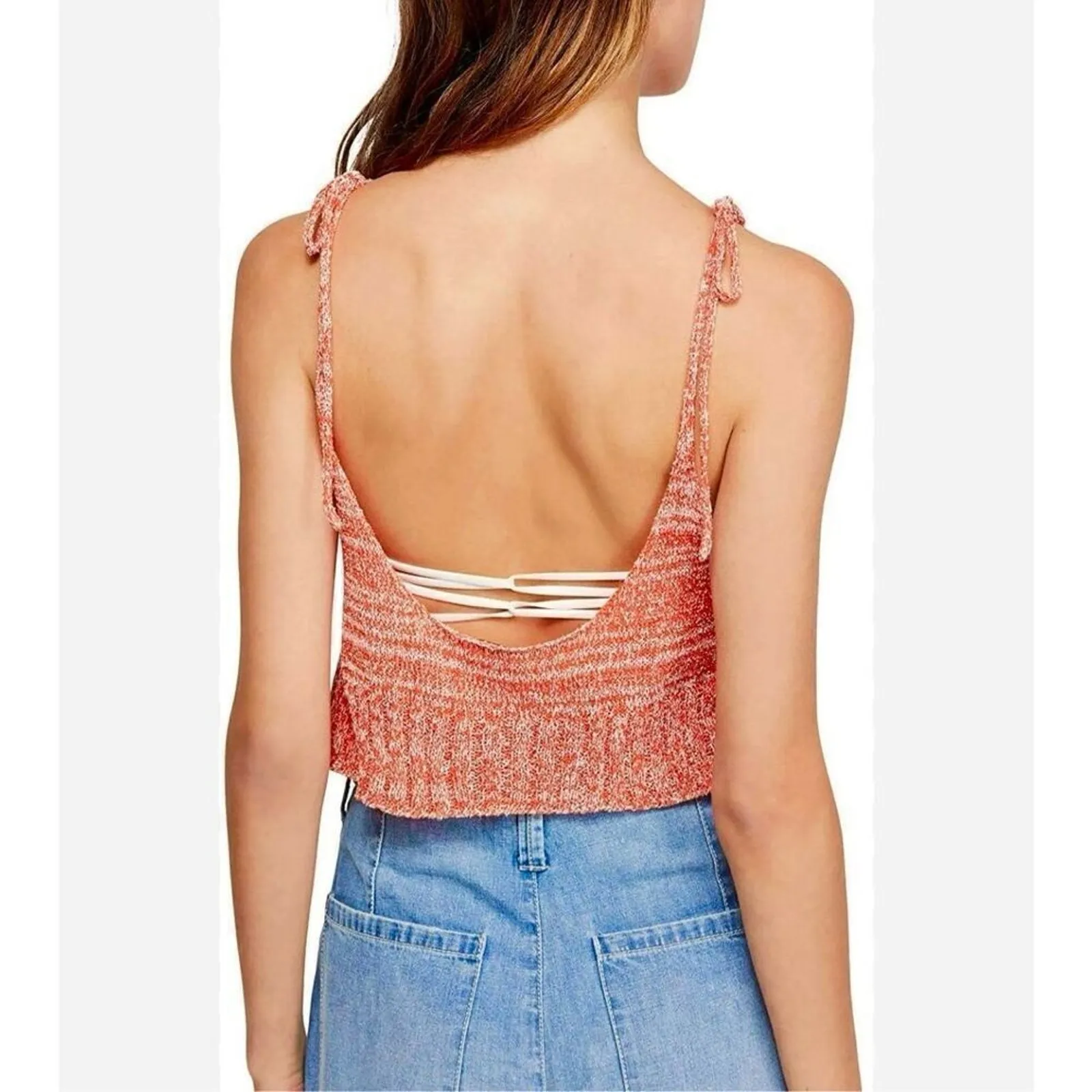 Free People Bombshell Cropped‎ Knitted Sleeveless Top Orange sz Small - Image 11
