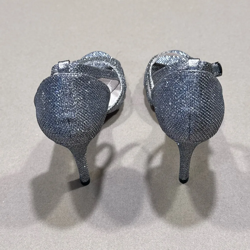 David's Bridal Gray Metallic Heels with Strappy Design- NWOT - Image 4