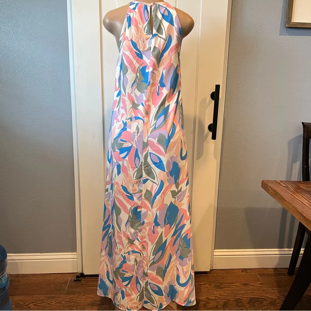 NWT Pastel Colorful Halter Maxi Dress size M sleeveless watercolor wedding guest - Image 12