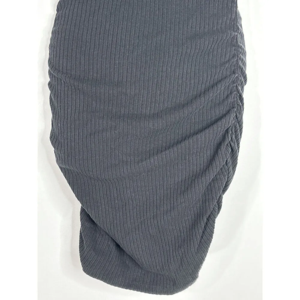 Reformation Jeans Black Maly‎ Ribbed Knit Dress Ruched LBD Size S - Image 4