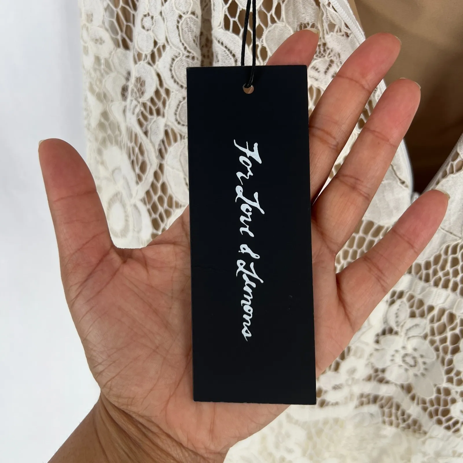 For Love And Lemons Gianna Mini Dress Women's White Lace Scallop Neck & Hem Size L - Image 7