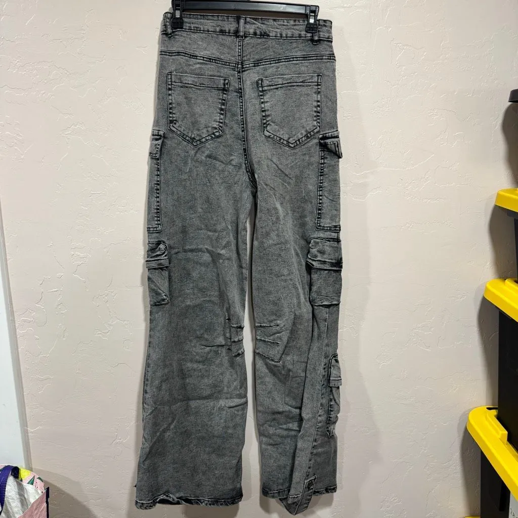 Daisy Mineral Wash Multi Pocket Cargo Jeans - Charcoal - Image 6