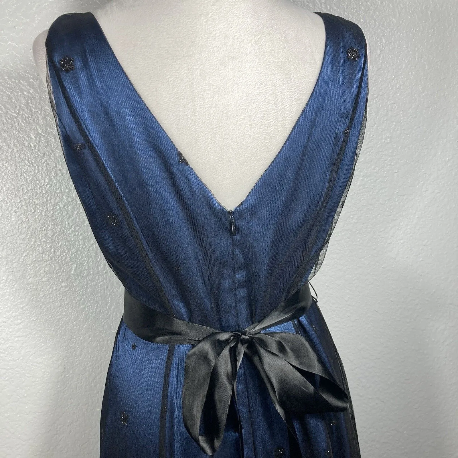 VTG Adrianna Papell Dress 8P Whimsigoth Fairy Y2K Dark Navy Blue Mesh Glitter - Image 8