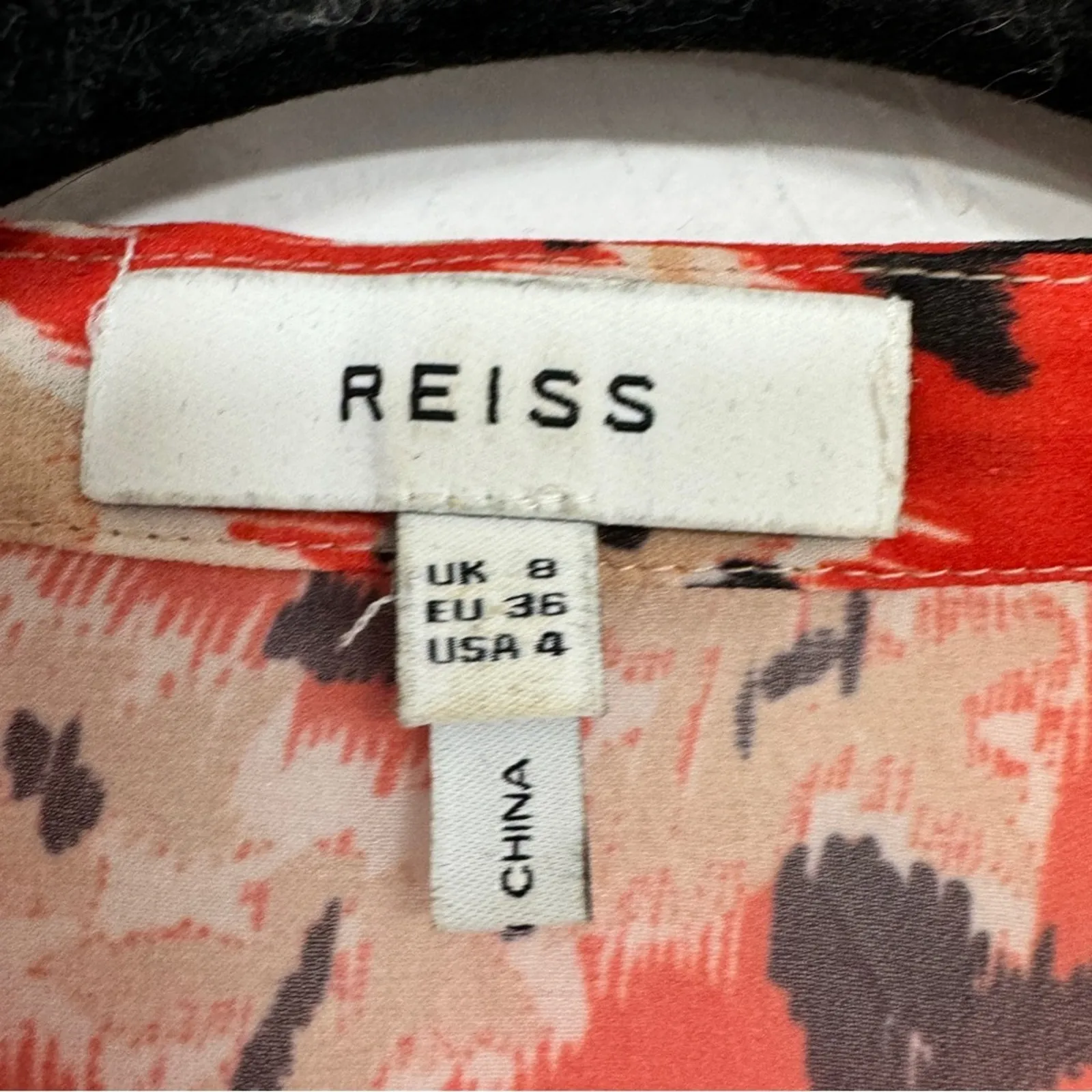 Reiss Red White Floral Silk Sheer Button Down Shirt Womens 4 Coquette Luxury - Image 10