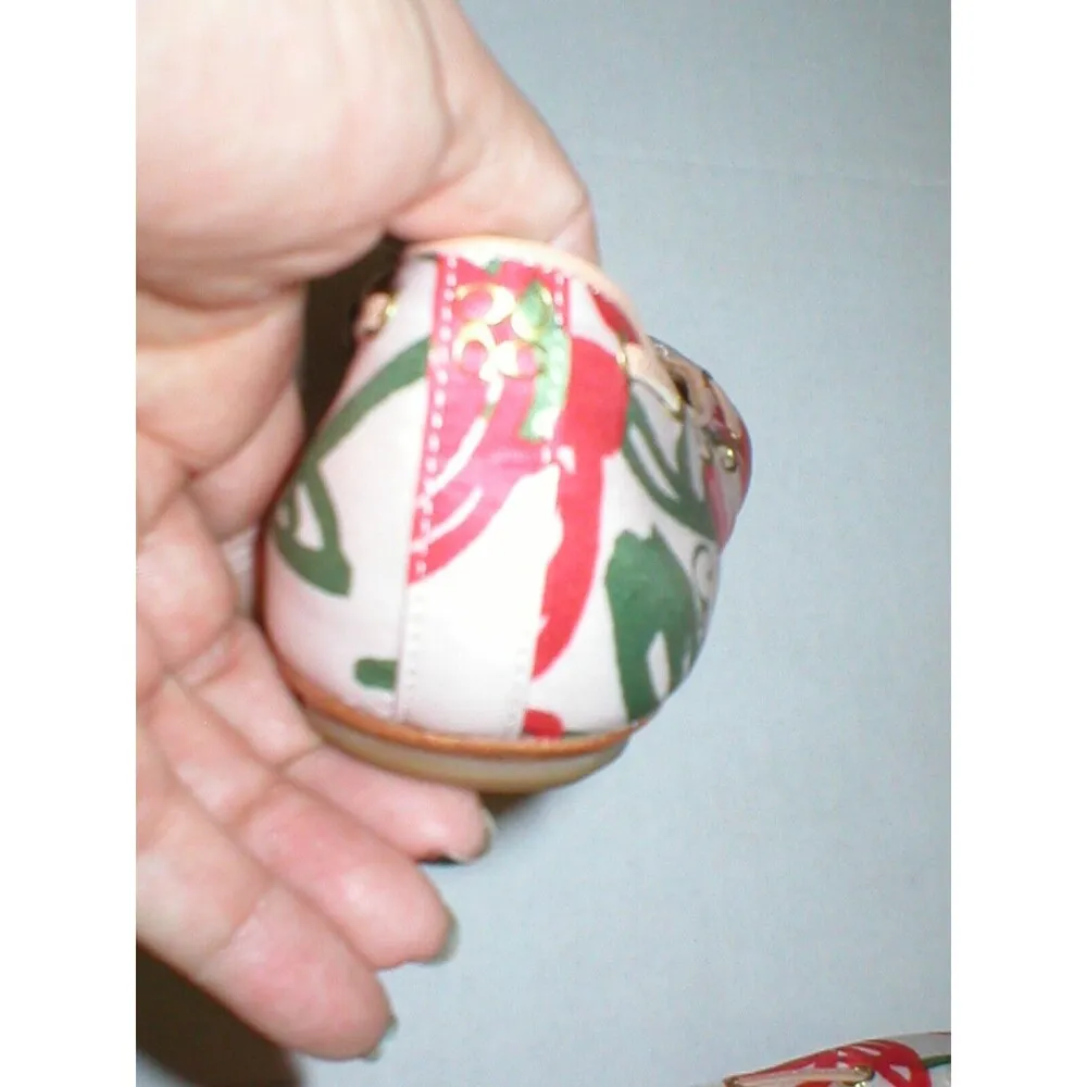 New Womens Authentic Coach Flats Satin Leather 5.5 6 Red Ivory Tassels Shoes Log - Image 5