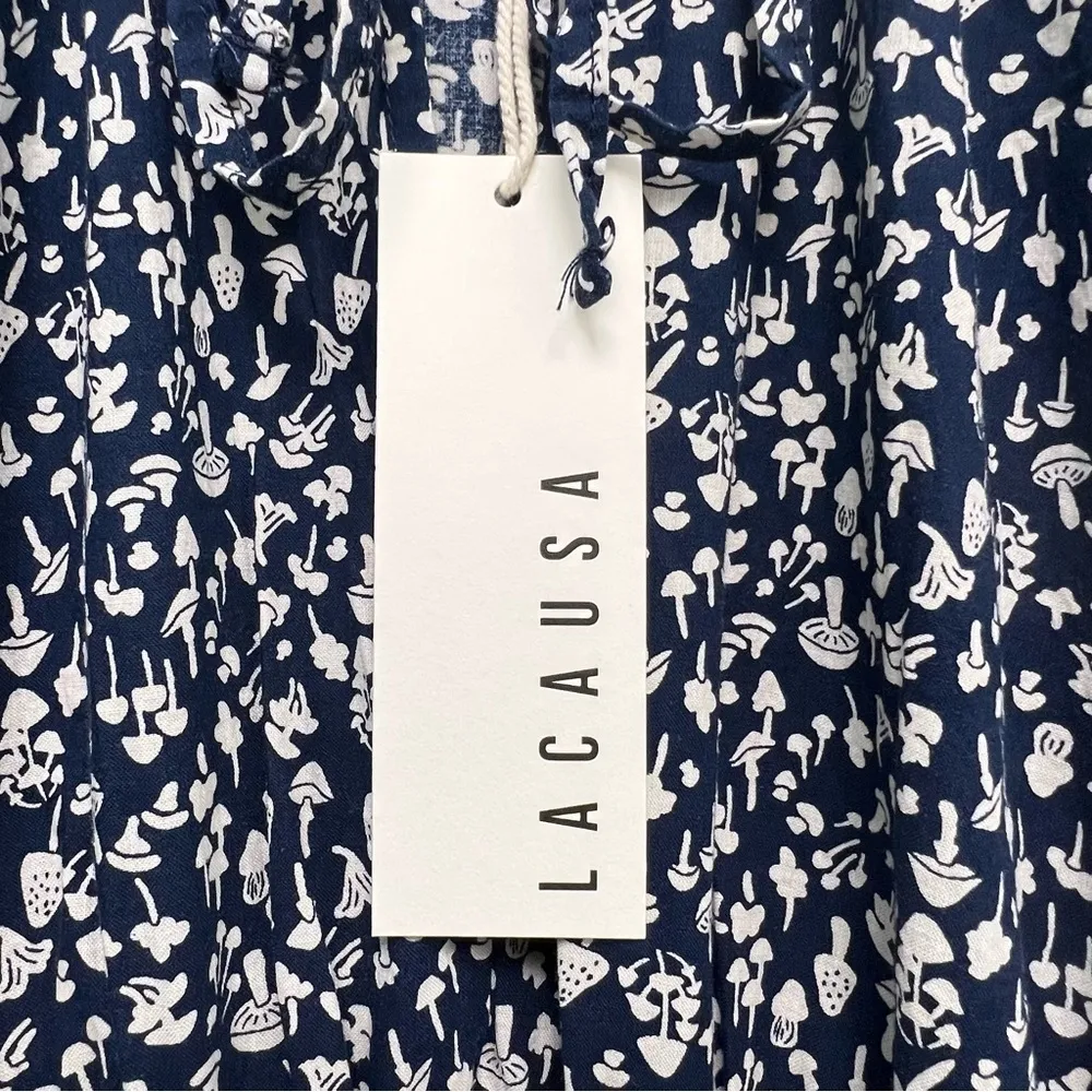 Lacausa Dama Dress Blue Magic Mushroom Print Midi Long Sleeve Resort Coastal S - Image 9