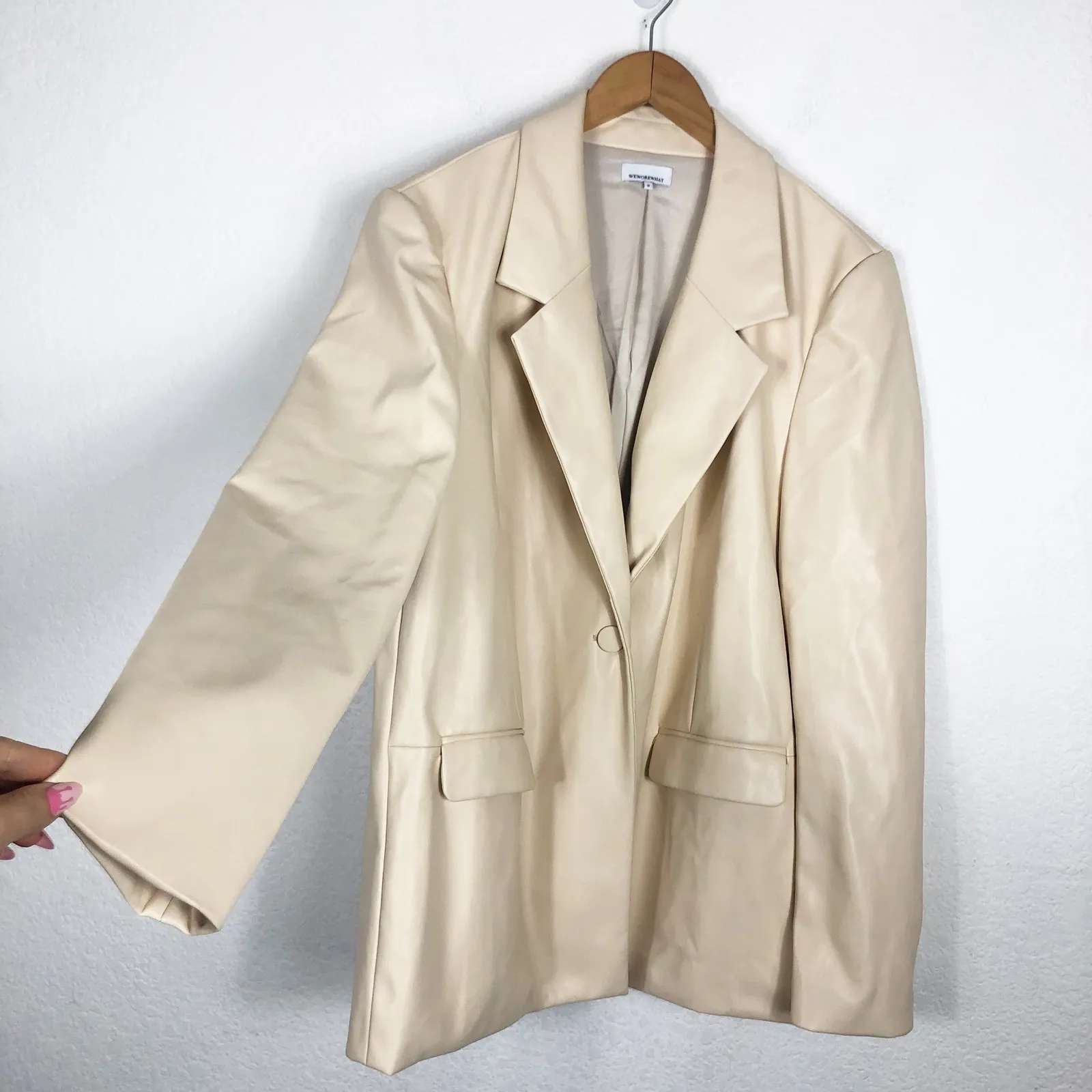 WeWoreWhat Faux Leather Blazer Medium Cream Oversized Quiet Luxury Minimalist - Image 12
