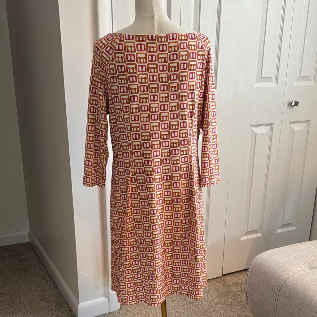 J. McLaughlin geo print- pink, orange, and off white 3/4 Sleeve Dress - Image 5