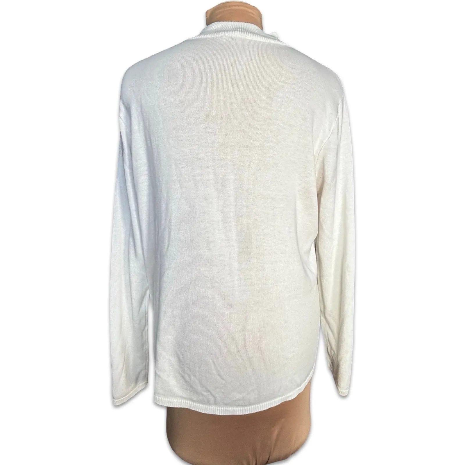 Vintage Winter White Textured Mock Neck Knit Sweater Classic Neutral Layer XL - Image 2