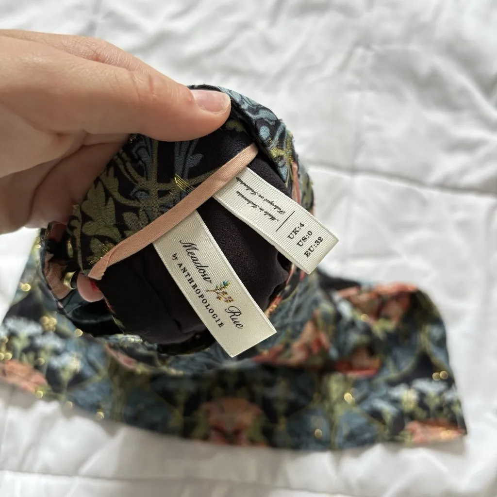 Anthropologie Meadow Rue Blue Gold Floral Blouse High Neck Top Womens Size 0 - Image 4